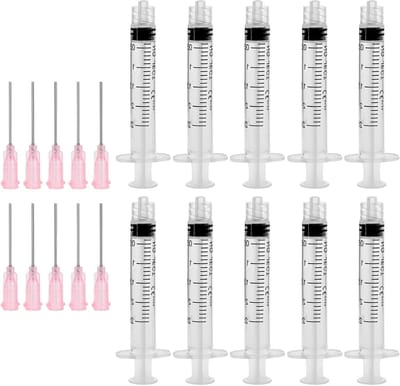 Set van 10 spuiten van 2 ml met stompe naalden voor het doseren, meten en verdelen van vloeistoffen