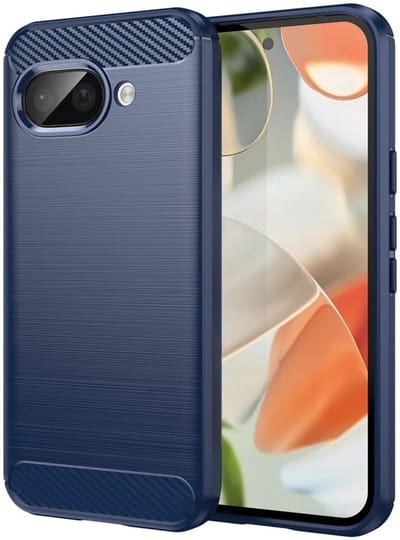 Geborsteld TPU Hoesje Geschikt voor Google Pixel 9a | Beschermhoes | Back Cover | Flexibel TPU | Stijlvol Carbon | Dun | Blauw