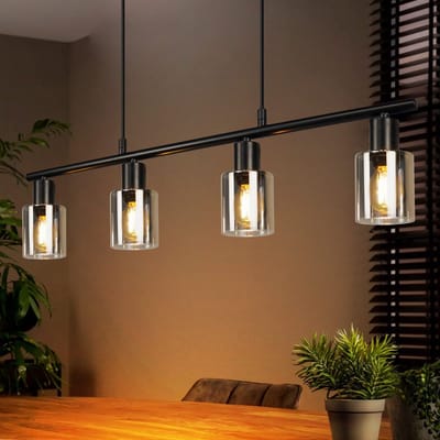 NETTLIFE Hanglamp Glas - 4xE14 - Zwart - Vintage Eettafellamp - hangend industriële Eetkamerlamp - voor Eetkamer | Woonkamer | Keuken-excl. lichtbron