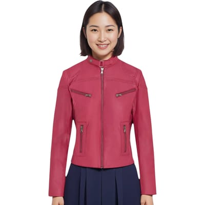 Roze casual slim-fit leren bikerjack voor dames - Tulsa