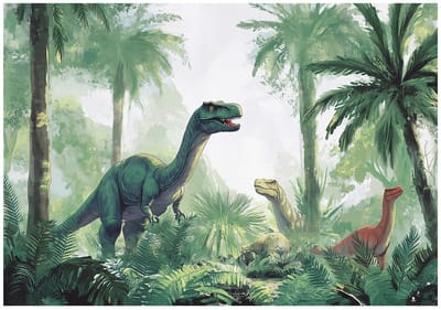 WALLARENA - Fotobehang - 150x105 cm - fotobehang voor jongens met dinosaurussen in de jungle