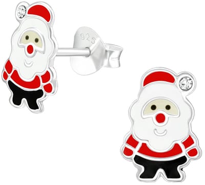 Joy|S - Zilveren kerst oorbellen - 7 x 10 mm - zilver rood - kerstman kinderoorbellen