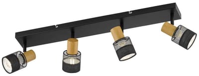Plafondlamp 4 vlammen woonkamerlamp spot beweegbaar hout look, ijzer staal zwart, 4x E14, LxBxH 65x8x17 cm, Wofi 11652