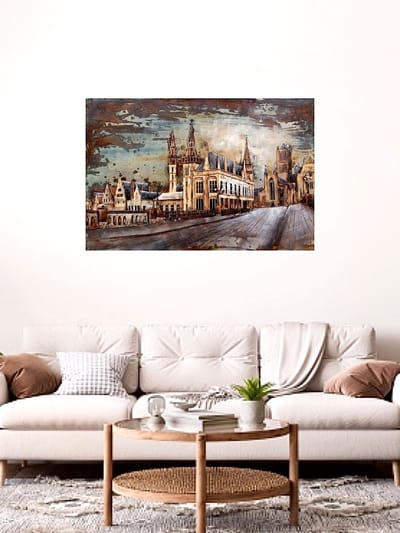 Metalen 3D schilderij Gent klein 60 cm x 40 cm - schilderij - metal - muurdecoratie - wall - deco - kunst - wanddecoratie - metaal - wandschilderij - decoratief - interieur - huis - home - cadeau - geschenk - gift - verjaardag - nieuwjaar - kerst