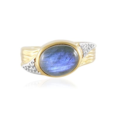 Cavill - Zilveren ring met ovale labradoriet 3,2 ct en zirkonia - 925 sterling zilver geel verguld - elegante ring dames - ovaal cabochon Madagaskar