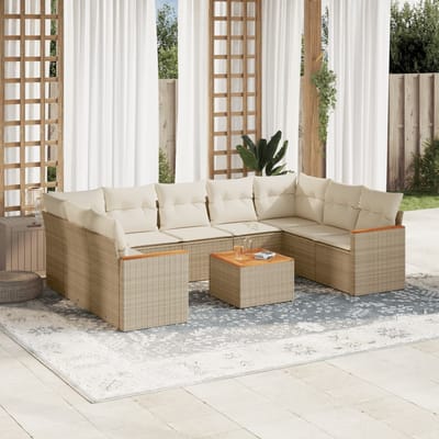 vidaXL - 10-delige - Loungeset - met - kussens - poly - rattan - beige