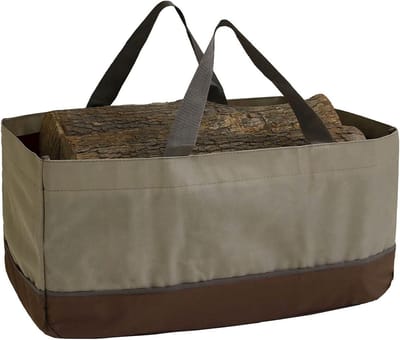 Brandhoutzak - Houtdrager Tas - Haardhout Vervoeren - Hoge Capaciteit - 61 cm Lengte - Khaki Koffie