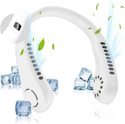 Nekventilator - Oplaadbaar - Unisex - Draagbaar - Handsfree en bladloos - Persoonlijke koelventilator met LED-display - 5 snelheden - Draagbare hangventilator - Voor reizen/wandelen/sporten/koken - Wit