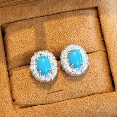 Luxe Hoge Kwaliteit Turkoois Oorbellen Voor Vrouwen Mode Ovaal Draadgetrokken Blauwe Oorbellen Stud Bruiloft Sieraden white