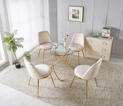 STILVORA Eetkamerset - 1 Tafel En 4 Fluwelen Stoelen - Ergonomisch Voor Eetkamer En Kaptafelruimte - Crèmewit