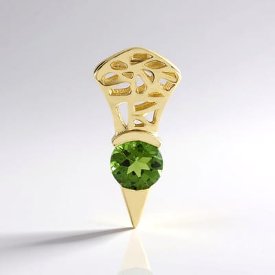 Cavill - Gouden Hanger 9K Geelgoud met 0,45 ct Groene Toermalijn Rond 5 mm - Braziliaans Edelsteen - Elegant Filigraan Raster - Modern Design 17x8 mm