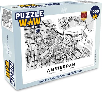Puzzel Kaart - Amsterdam - Nederland - Legpuzzel - Puzzel 1000 stukjes volwassenen