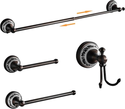 SnelShoppen - Olie Gewreven Brons Badkamer Hardware Set - Verstelbare Handdoekenrek, Toiletrolhouder, Handdoekhouder, Haak, Wandmontage, Badkamer Acce