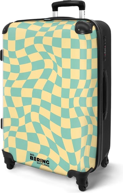 NoBoringSuitcases.com® - Reis koffer groot - Geel blauwe ruiten patroon - Rolkoffer lichtgewicht - Reiskoffer met 4 wielen volwassenen - Large travel luggage suitcase - Grote valies trolley XL - 20 kg bagage