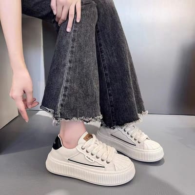 Damesschoenen Herfst Nieuw Leer Niche Schelpneus Witte Schoenen Platform Veelzijdige Sport Board Schoenen Casual 40 zwart