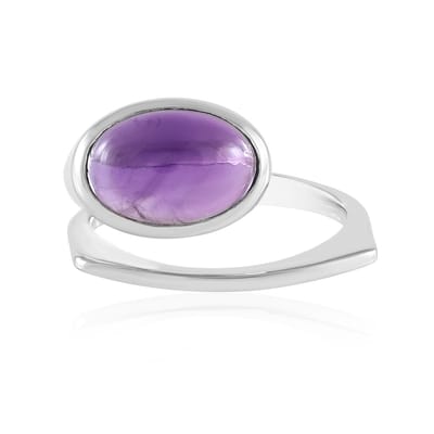 Cavill - Zilveren Ring met Marokkaanse Amethist - 925 Sterling Zilver - Ovale Cabochon 2,986 ct - Bezel Zetting - Elegante Damesring Paars