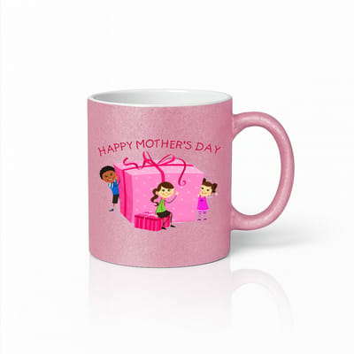 Happy Mother's Day Mok met Kinderen en Cadeau – 330ml Keramische Koffiebeker – Moederdag Cadeau – Roze