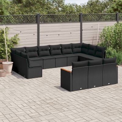 vidaXL - 13-delige - Loungeset - met - kussens - poly - rattan - zwart