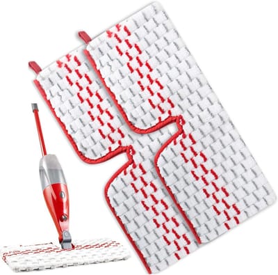 Set van 2 Herbruikbare Microvezel Mopdoeken in Rood en Grijs, Vervangende Doeken voor Vloermoppen, Geschikt voor Alle Vloertypes en Ideaal voor Efficiënt Schoonmaken