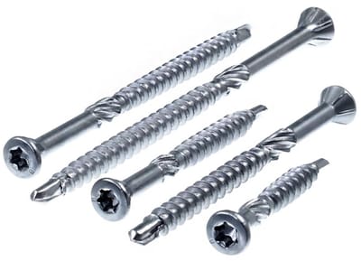 Houtbouwschroef met sierkop 4,5 x 80 mm, roestvrij staal C1, boorpunt en schilribben, TX/binnenzeskant-rond, 100 stuks