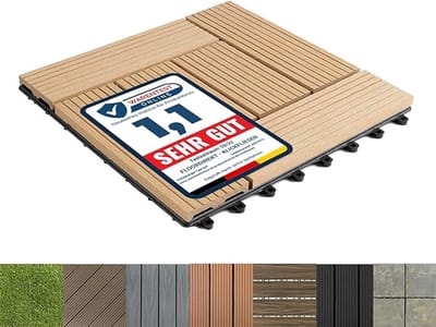 FLOORDIREKT WPC Tegel - Classic - Teak - Terrastegel - in Houtlook - Weerbestendig - Met Drainagefunctie - 30 x 30 cm