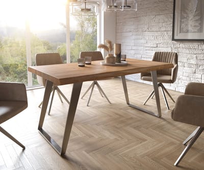 Eetkamertafel Edge acacia natuur 160x90 XL roestvrij staal schuin Live-Edge