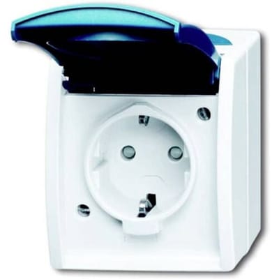 ABB 2CKA002083A0842 Geaard stopcontact Met deksel, Aanraakbeveiliging IP44 Grijs-wit (RAL 7035), Blauw-groen