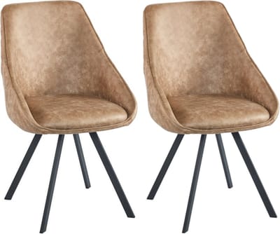Colenis® - Twisty Eetkamerstoel - Set Van 2 - Wood - Microfiber - Zwarte Poten - 180° - Draaistoel