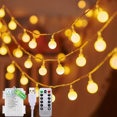 15 Meter LED Slinger Verlichting 100 Warm Witte Lampjes - 8 Lichtmodi Timerfunctie Batterij USB Voeding IP44 Waterdicht Binnen Buiten Decoratieve Feeënlichten