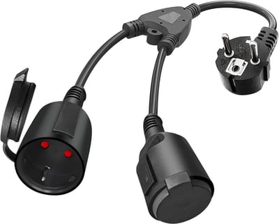 Verlengkabel Schuko - Dubbele stekker - Meer apparaten aansluiten - IP44 waterdicht - 2 stopcontacten - Zwart