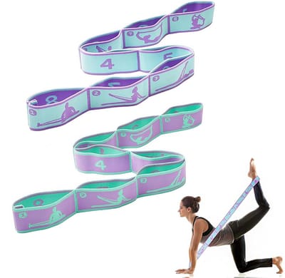 Yoga rekband, stretchband, yoga stretchband met 8 lussen, fitnessband, elastisch band, trainingsband, uitbreidbaar stretchgymband, voor stretching, oefening, pilates (Blauwviolet + Lilablauw)