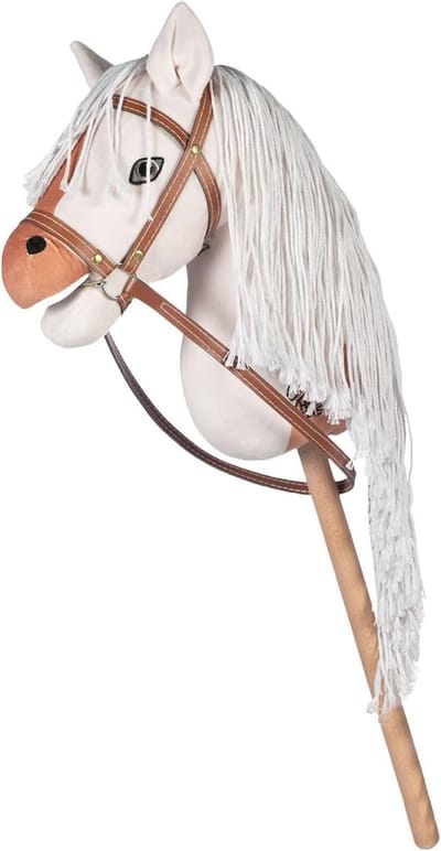 Pluche Stokpaardje - Mini Paardje - Spelen en Knuffelen - Afneembaar Hoofdstel - 37cm Stok - Beige Bruin