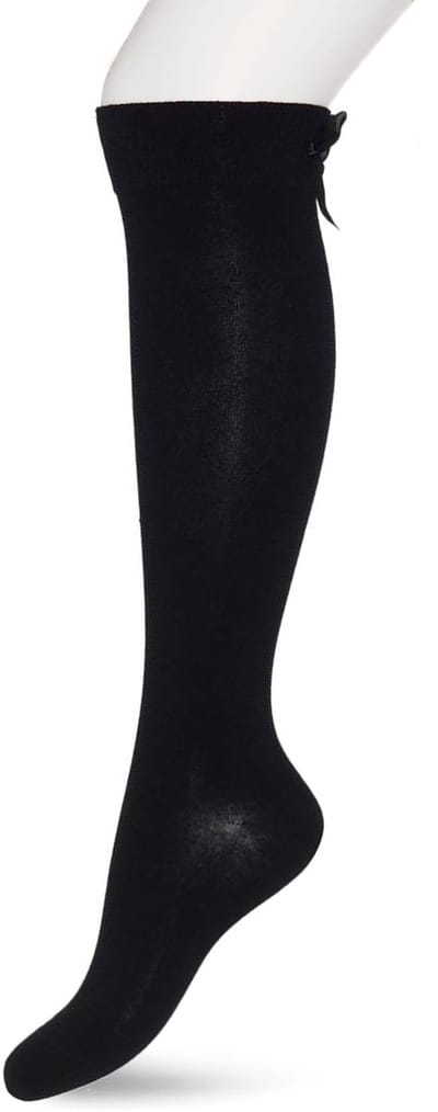Bonnie Doon Dames Katoenen Kniekousen met Strik Zwart maat 36/42 - Knie Kousen - Satijnen Strik - Knie Sokken - Uitstekend draagcomfort - Bow Knee High - Kniesokken - Zakt niet af - Black - BN851507.101