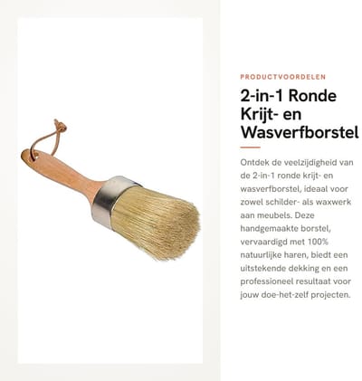 Dailygoods- Verfborstel 2-in-1 - Krijt-/wasverfborstel - Handgemaakt - Natuurlijke haren - Ergonomisch handvat - Voor woondecoratie - Schilderborstel