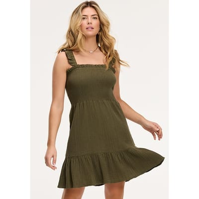 Shiwi Bora-bora Dress Mousseline Waffle Forest Green size XS | Mini Dresses Outlet | Women | Green