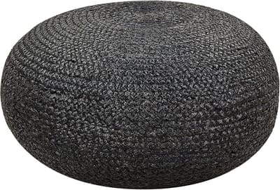 Ronde Boho Zwarte Jute Poef 50 cm - Zit- en Voetenbank