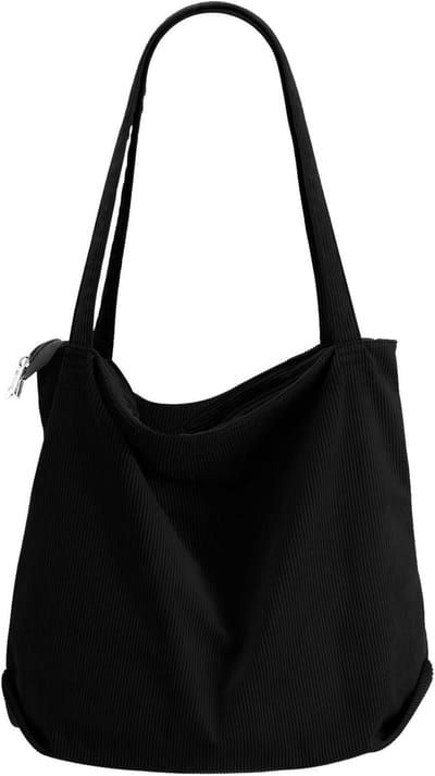 Dames Corduroy Tote Bag - Grote Schoudertas met Rits voor College, Werk en Winkelen - Stijlvolle en Ruime Tas voor Dagelijks Gebruik