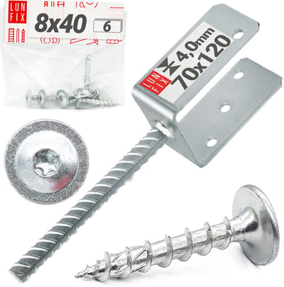 LUN FIX - U-Pfostenträger 70x120 mm - Ø11 mm betonanker - verzinkt - incl. 6x schroeven 8x40 mm
