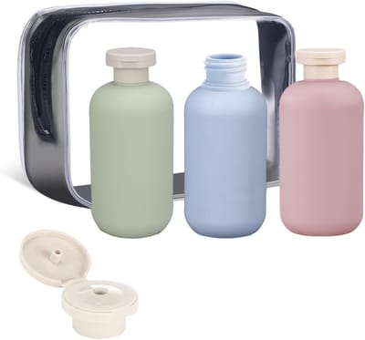 Famanu – Siliconen reisflessen om te vullen 300 ml - lekvrije shampooflessen met toilettas voor shampoo - douchegel en spoeling