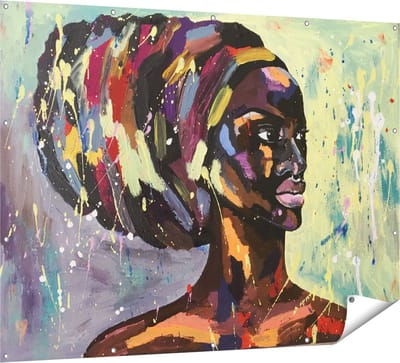 Gards Tuinposter Getekende Afrikaanse Vrouw - Abstract - 160x120 cm - Tuindoek - Tuindecoratie - Wanddecoratie buiten - Tuinschilderij