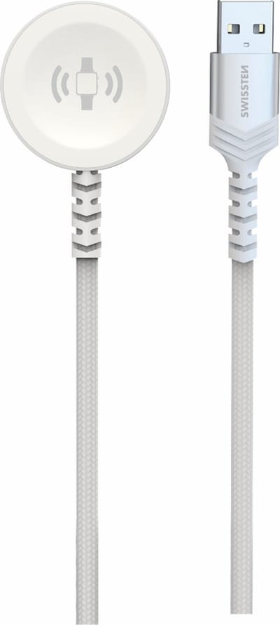 Swissten Draadloze Magnetische Oplaadkabel - Geschikt voor Apple Watch - USB-A - 1.2M - Wit