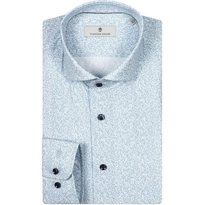 Thomas Maine Overhemd Mountain Fantasy Pattern Roma Modern Kent Poplin Lichtblauw-Wit / male