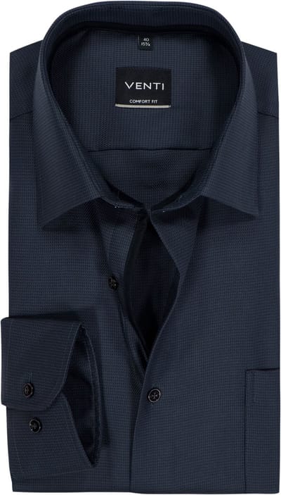 VENTI CASA MODA comfort fit overhemd - structuur - zwart - Strijkvrij - Boordmaat: 40 (EU maat: M)