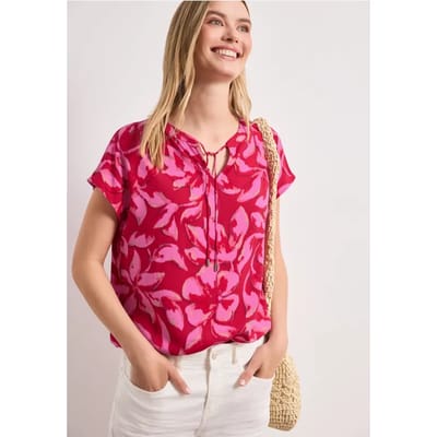 Blouseshirt met gespleten hals en smokdetail