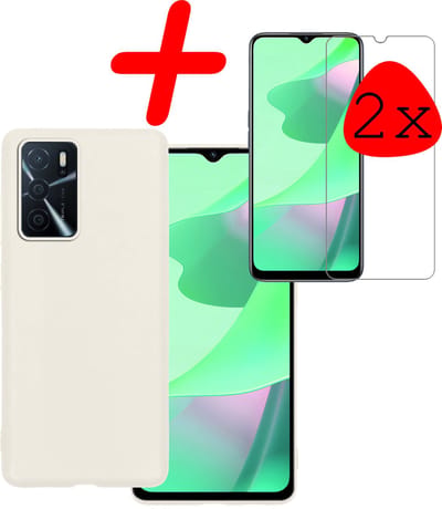 Hoesje Met 2x Screenprotector - Geschikt voor OPPO A16 - Sterk & Shockproof - Back Cover - Siliconen Case - Telefoon Hoes - Wit