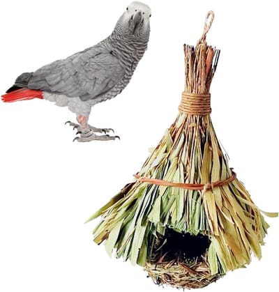 OLOEY Handgemaakt hangend vogelnest- creatief geweven met gras- nest voor vogels- gezellig huisje van bamboebladeren- huisdierhuisje accessoires