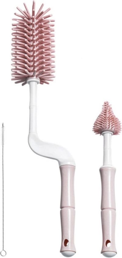 Youha® flessenborstels - Schoonmaakborstels - 3 stuks - Siliconen materiaal - Borstel voor fopspeen, buisjes, slangen en flesjes - Makkelijk schoonmaken - Spenen - Flessenreinigen - Kleur: Roze