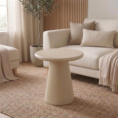 Salontafel Rond Savannah Microcement 45 cm Beige Mahom Industrieel - Kleine tafel van Mangohout & Metaal - Industriële Huiskamertafel