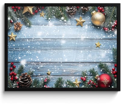 Poster in lijst - Fotolijst 80x60 cm - Posters - Kerstomlijsting - Sneeuw - Meerkleurig - Posterlijst zwart - Decoratie - Wanddecoratie woonkamer - Muurdecoratie slaapkamer - Kerstversiering - Kerstdecoratie voor binnen - Kerstmis