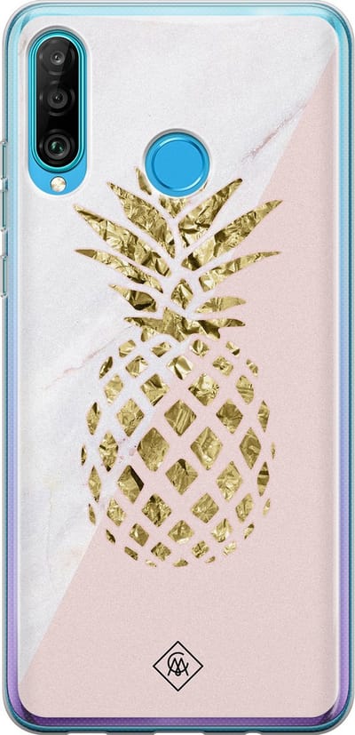 Casimoda® hoesje - Geschikt voor Huawei P30 Lite - Ananas - Siliconen/TPU - Soft Case - Roze - Ananas